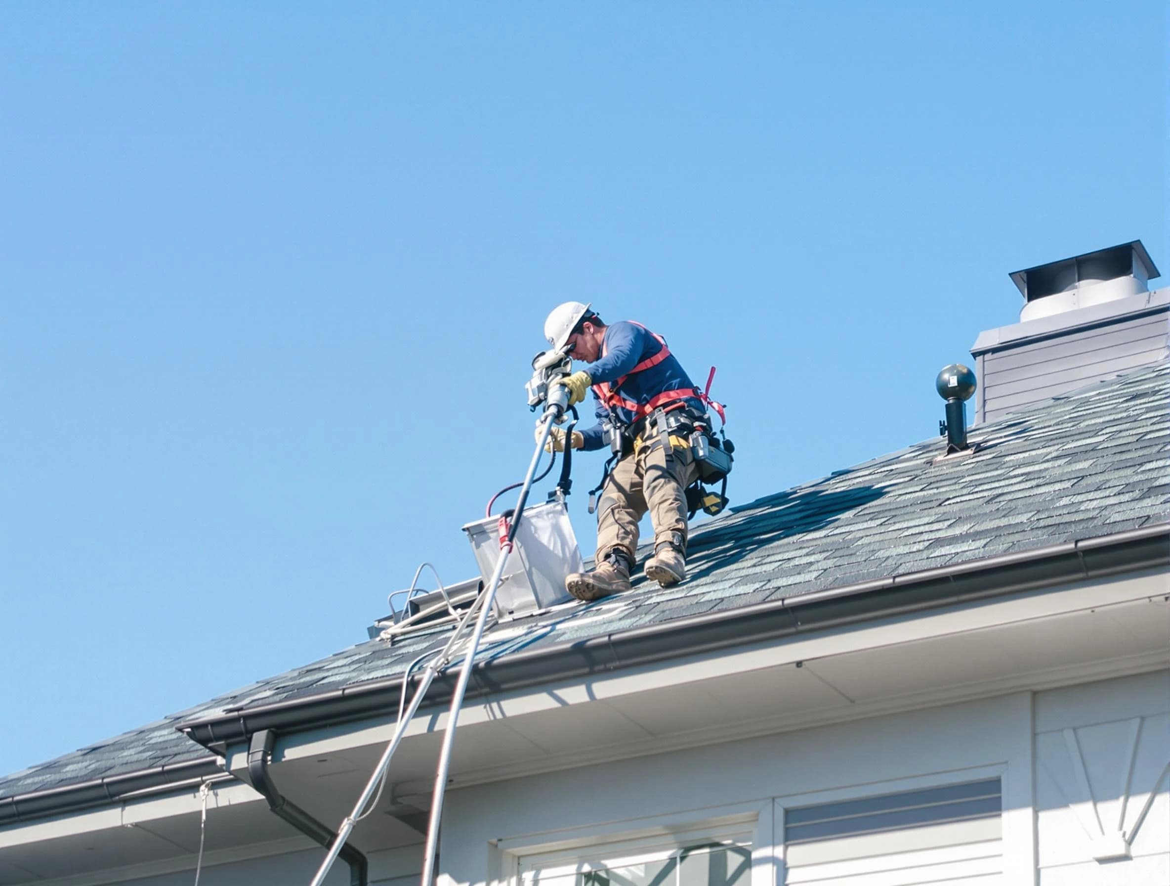 Lake of the Woods Dryer Vent Cleaning certified technician cleaning a roof-mounted dryer vent system in Lake of the Woods