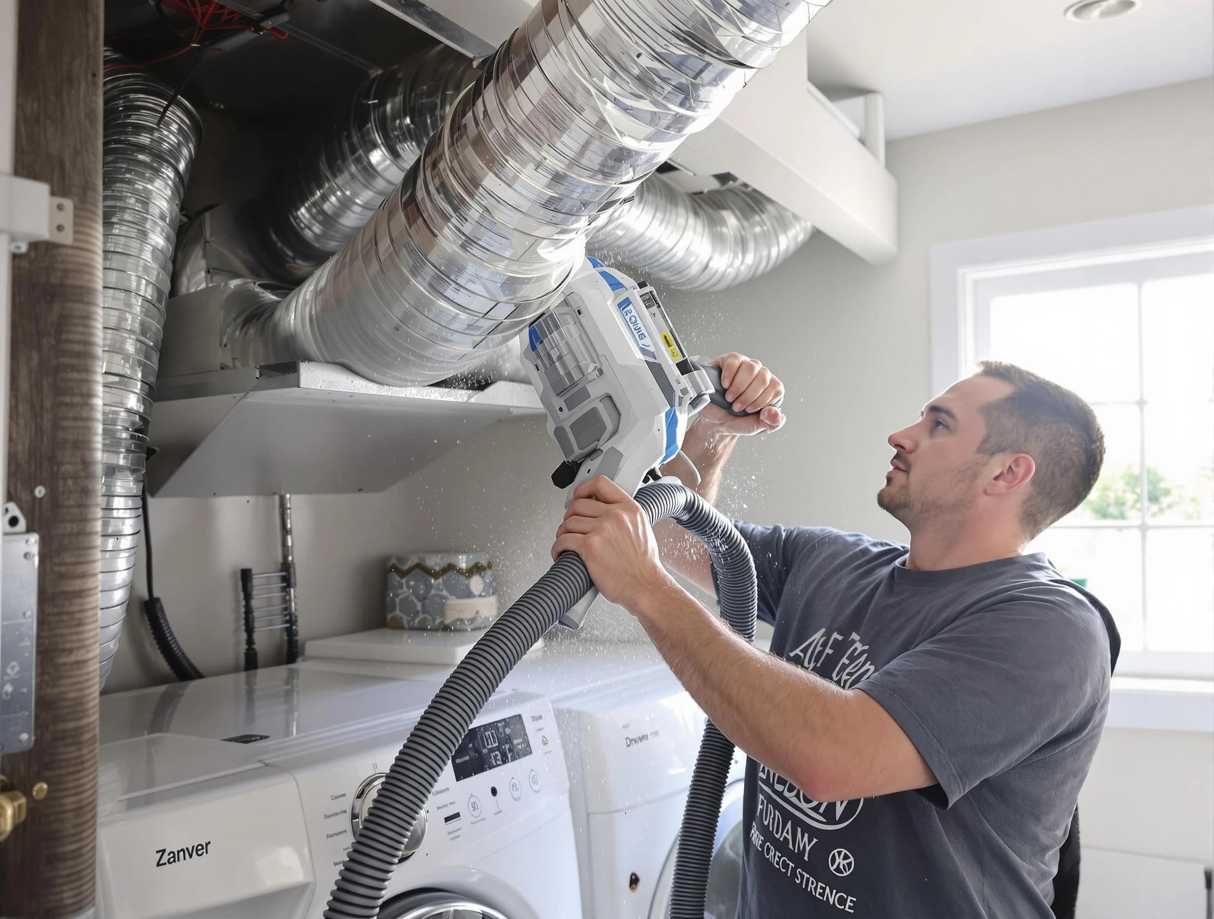 Lake of the Woods Dryer Vent Cleaning specialist cleaning deep within a dryer vent duct system in Lake of the Woods