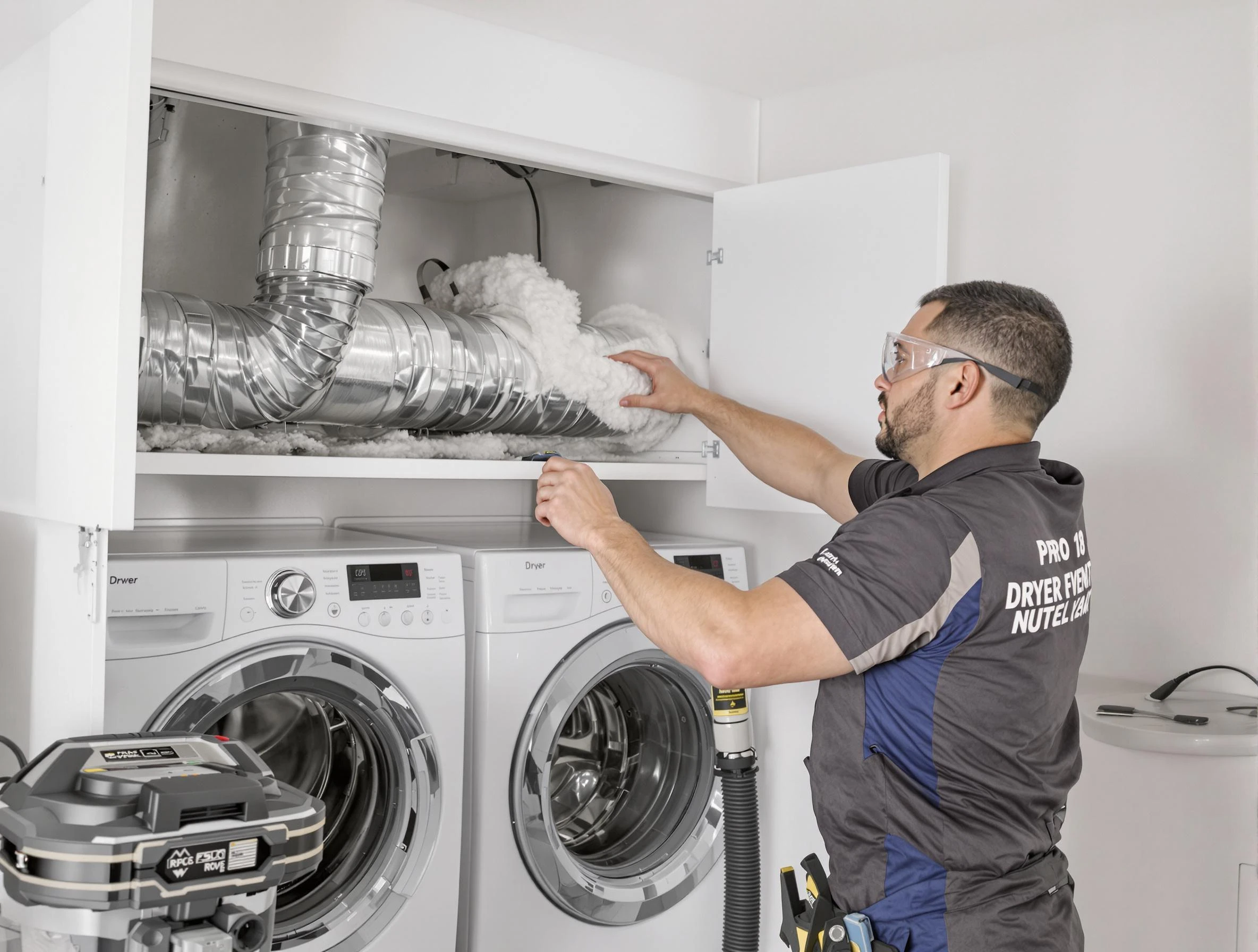 Lake of the Woods Dryer Vent Cleaning certified technician performing specialized gas dryer vent cleaning in Lake of the Woods